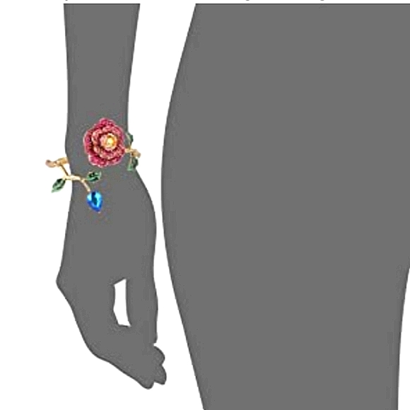 NWT Betsey Johnson Rose Hinged Bangle Bracelet, gold toned - Picture 4 of 17